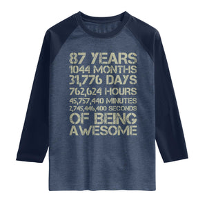 Vintage 87th Milestone Birthday Raglan Shirt 87 Years Of Being Awesome