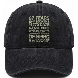 Vintage 87th Milestone Birthday Washed Cotton Baseball Cap 87 Years Of Being Awesome
