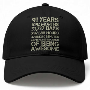 Vintage 91st Milestone Birthday Baseball Cap 91 Years Of Being Awesome