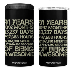 Vintage 91st Milestone Birthday 4 in 1 Can Cooler Tumbler 91 Years Of Being Awesome