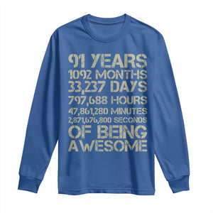 Vintage 91st Milestone Birthday Long Sleeve Shirt 91 Years Of Being Awesome