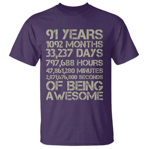 Vintage 91st Milestone Birthday T Shirt 91 Years Of Being Awesome
