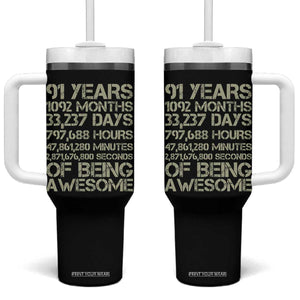 Vintage 91st Milestone Birthday Tumbler With Handle 91 Years Of Being Awesome