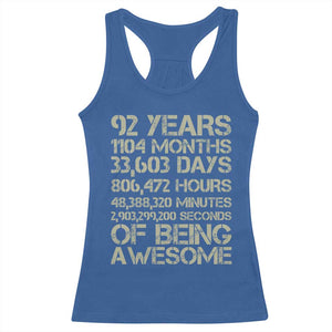 Vintage 92nd Milestone Birthday Racerback Tank Top 92 Years Of Being Awesome