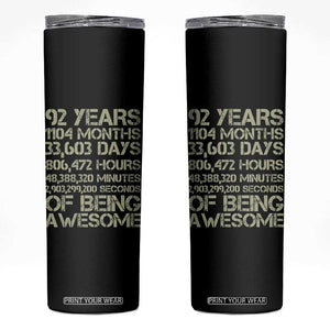 Vintage 92nd Milestone Birthday Skinny Tumbler 92 Years Of Being Awesome