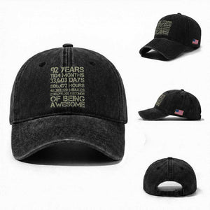 Vintage 92nd Milestone Birthday Washed Cotton Baseball Cap 92 Years Of Being Awesome