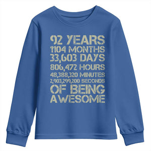 Vintage 92nd Milestone Birthday Youth Sweatshirt 92 Years Of Being Awesome