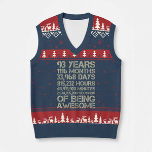 Vintage 93rd Milestone Birthday V-Neck Knit Sweater Vest 93 Years Of Being Awesome