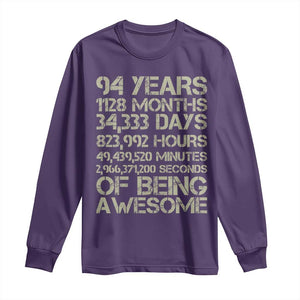 Vintage 94th Milestone Birthday Long Sleeve Shirt 94 Years Of Being Awesome