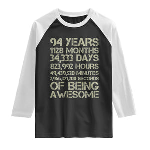 Vintage 94th Milestone Birthday Raglan Shirt 94 Years Of Being Awesome