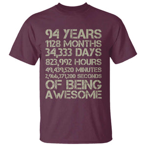 Vintage 94th Milestone Birthday T Shirt 94 Years Of Being Awesome