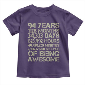 Vintage 94th Milestone Birthday Toddler T Shirt 94 Years Of Being Awesome