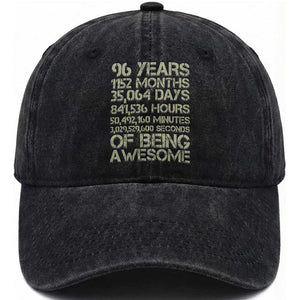 Vintage 96th Milestone Birthday Washed Cotton Baseball Cap 96 Years Of Being Awesome