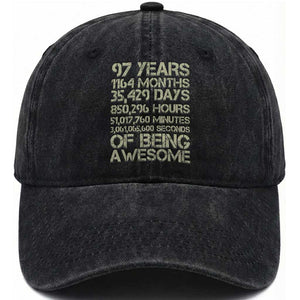 Vintage 97th Milestone Birthday Washed Cotton Baseball Cap 97 Years Of Being Awesome