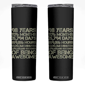 Vintage 98th Milestone Birthday Skinny Tumbler 98 Years Of Being Awesome
