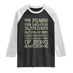 Vintage 99th Milestone Birthday Raglan Shirt 99 Years Of Being Awesome
