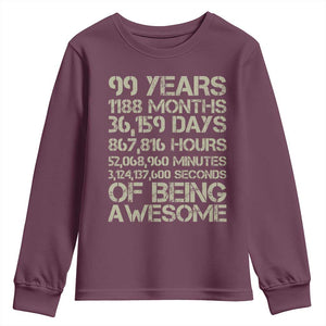 Vintage 99th Milestone Birthday Youth Sweatshirt 99 Years Of Being Awesome