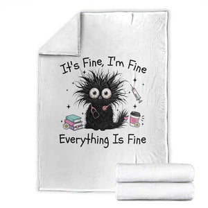 Funny Stressed Black Cat Nursing Student Life Throw Blanket ts Fine Im Fine Everything Is Fine