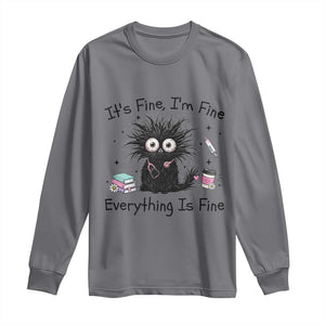 Funny Stressed Black Cat Nursing Student Life Long Sleeve Shirt ts Fine Im Fine Everything Is Fine