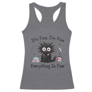 Funny Stressed Black Cat Nursing Student Life Racerback Tank Top ts Fine Im Fine Everything Is Fine
