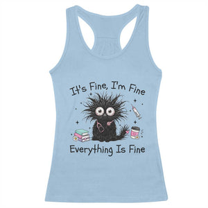 Funny Stressed Black Cat Nursing Student Life Racerback Tank Top ts Fine Im Fine Everything Is Fine