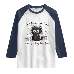 Funny Stressed Black Cat Nursing Student Life Raglan Shirt ts Fine Im Fine Everything Is Fine
