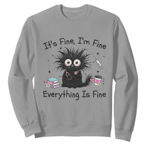Funny Stressed Black Cat Nursing Student Life Sweatshirt ts Fine Im Fine Everything Is Fine