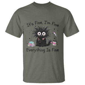 Funny Stressed Black Cat Nursing Student Life T Shirt ts Fine Im Fine Everything Is Fine