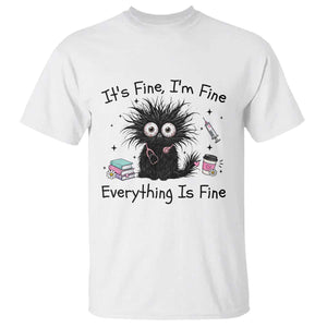 Funny Stressed Black Cat Nursing Student Life T Shirt ts Fine Im Fine Everything Is Fine