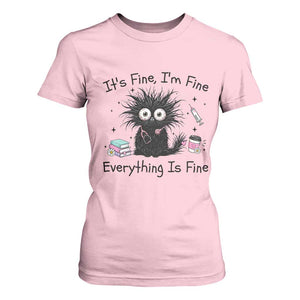 Funny Stressed Black Cat Nursing Student Life T Shirt For Women ts Fine Im Fine Everything Is Fine