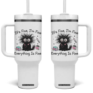 Funny Stressed Black Cat Nursing Student Life Tumbler With Handle ts Fine Im Fine Everything Is Fine