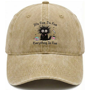 Funny Stressed Black Cat Nursing Student Life Washed Cotton Baseball Cap ts Fine Im Fine Everything Is Fine