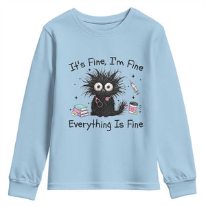 Funny Stressed Black Cat Nursing Student Life Youth Sweatshirt ts Fine Im Fine Everything Is Fine