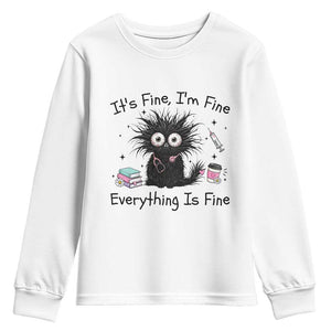 Funny Stressed Black Cat Nursing Student Life Youth Sweatshirt ts Fine Im Fine Everything Is Fine
