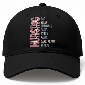 Funny Student Nurse Life Baseball Cap Eat Sleep Clinicals Panic Study Repeat