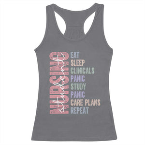Funny Student Nurse Life Racerback Tank Top Eat Sleep Clinicals Panic Study Repeat