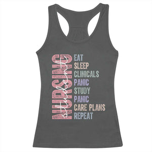 Funny Student Nurse Life Racerback Tank Top Eat Sleep Clinicals Panic Study Repeat