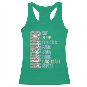 Funny Student Nurse Life Racerback Tank Top Eat Sleep Clinicals Panic Study Repeat