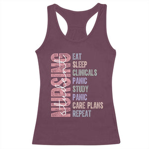 Funny Student Nurse Life Racerback Tank Top Eat Sleep Clinicals Panic Study Repeat