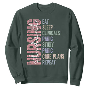 Funny Student Nurse Life Sweatshirt Eat Sleep Clinicals Panic Study Repeat