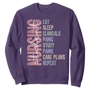 Funny Student Nurse Life Sweatshirt Eat Sleep Clinicals Panic Study Repeat