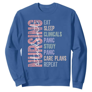 Funny Student Nurse Life Sweatshirt Eat Sleep Clinicals Panic Study Repeat