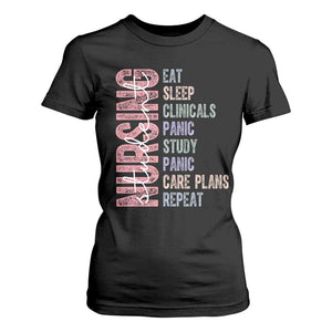 Funny Student Nurse Life T Shirt For Women Eat Sleep Clinicals Panic Study Repeat