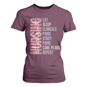 Funny Student Nurse Life T Shirt For Women Eat Sleep Clinicals Panic Study Repeat