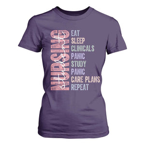 Funny Student Nurse Life T Shirt For Women Eat Sleep Clinicals Panic Study Repeat