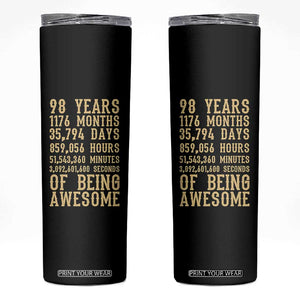 Vintage 98th Birthday Gift Skinny Tumbler 98 Years Of Being Awesome