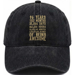 Vintage 96th Birthday Gift Washed Cotton Baseball Cap 96 Years Of Being Awesome