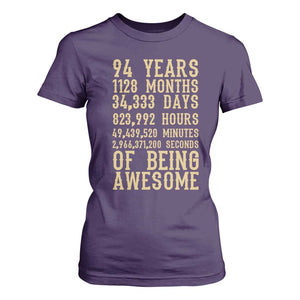 Vintage 94th Birthday Gift T Shirt For Women 94 Years Of Being Awesome