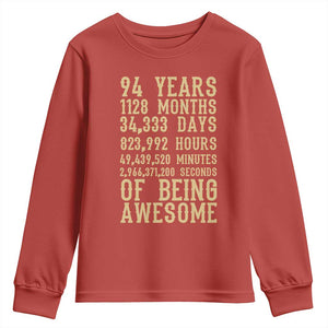 Vintage 94th Birthday Gift Youth Sweatshirt 94 Years Of Being Awesome