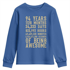 Vintage 94th Birthday Gift Youth Sweatshirt 94 Years Of Being Awesome